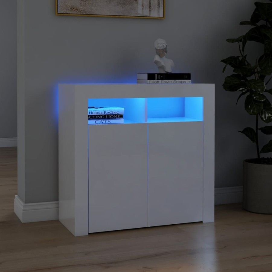 Kasten & Opbergmeubelen vidaXL | Vidaxl Dressoir Met Led-Verlichting 80X35X75 Cm Hoogglans Wit