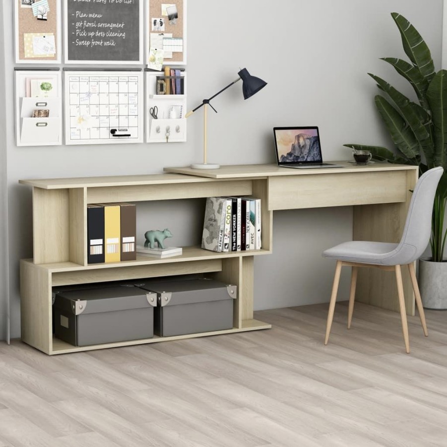 Kantoormeubelen vidaXL | Vidaxl Hoekbureau 200X50X76 Cm Bewerkt Hout Sonoma Eikenkleurig