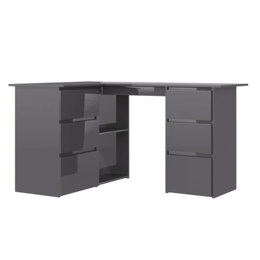 Kantoormeubelen vidaXL | Vidaxl Hoekbureau 145X100X76 Cm Bewerkt Hout Hoogglans Grijs