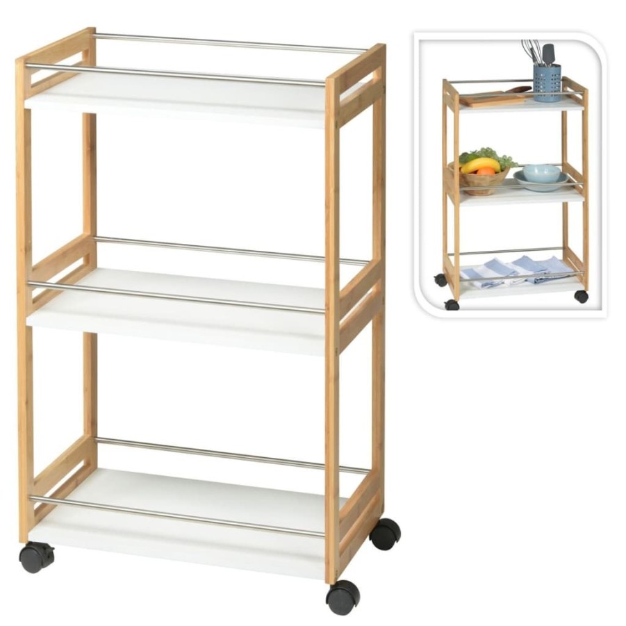 Trolleys vidaXL | Excellent Houseware Keukentrolley Met 3 Schappen Bamboe