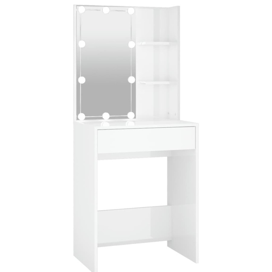 Kasten & Opbergmeubelen vidaXL | Vidaxl Kaptafel Met Led-Verlichting 60X40X140 Cm Hoogglans Wit