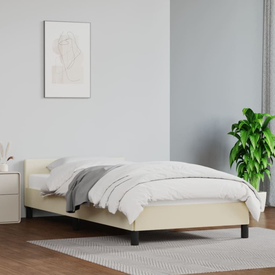 Bedden & Accessoires vidaXL | Vidaxl Bedframe Met Hoofdbord Kunstleer Cremekleurig 80X200 Cm