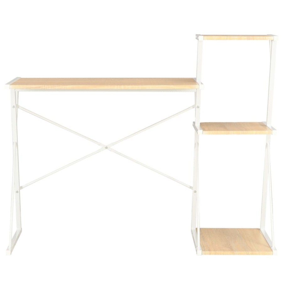 Kantoormeubelen vidaXL | Vidaxl Bureau Met Schap 116X50X93 Cm Wit En Eikenkleurig