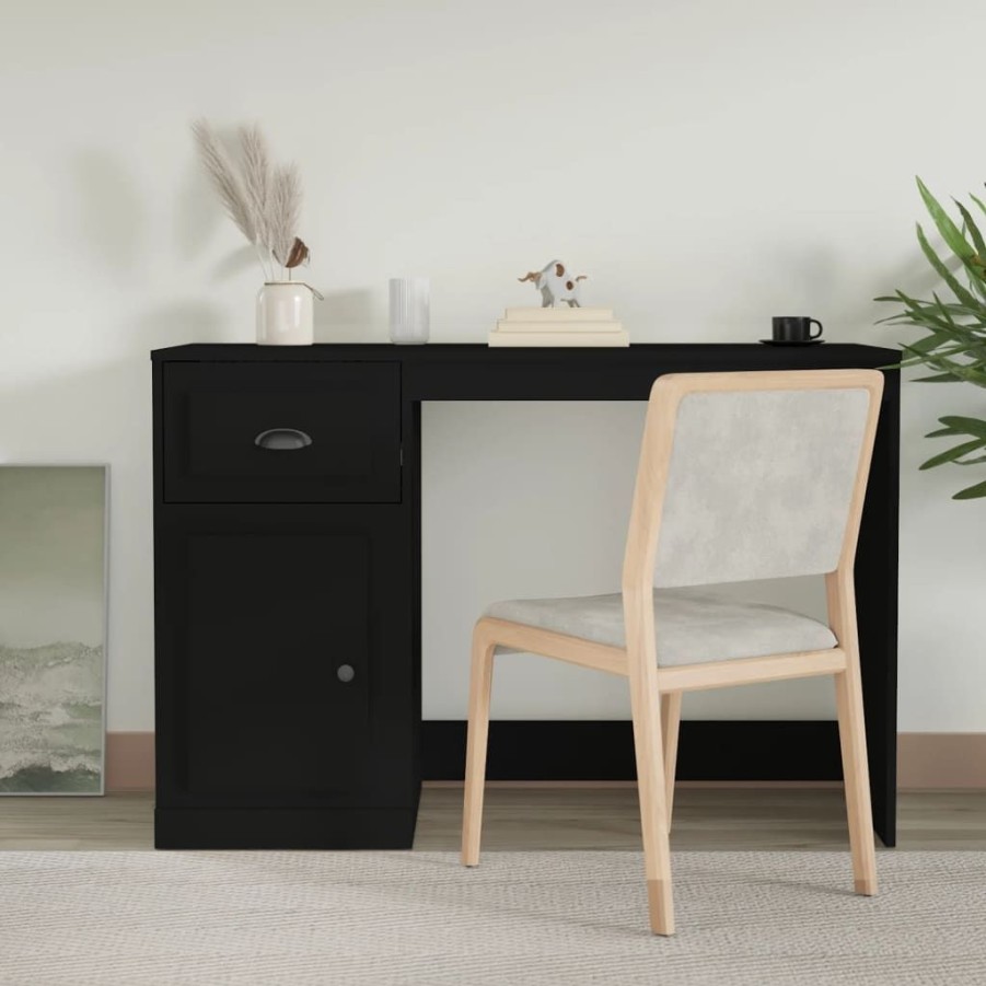 Kantoormeubelen vidaXL | Vidaxl Bureau Met Lade 115X50X75 Cm Bewerkt Hout Zwart