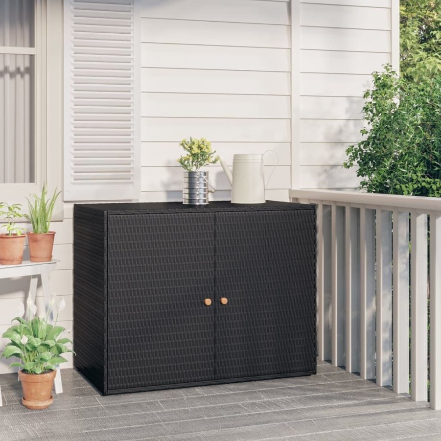 Kasten & Opbergmeubelen vidaXL | Vidaxl Tuinkast 100X55,5X80 Cm Poly Rattan Zwart