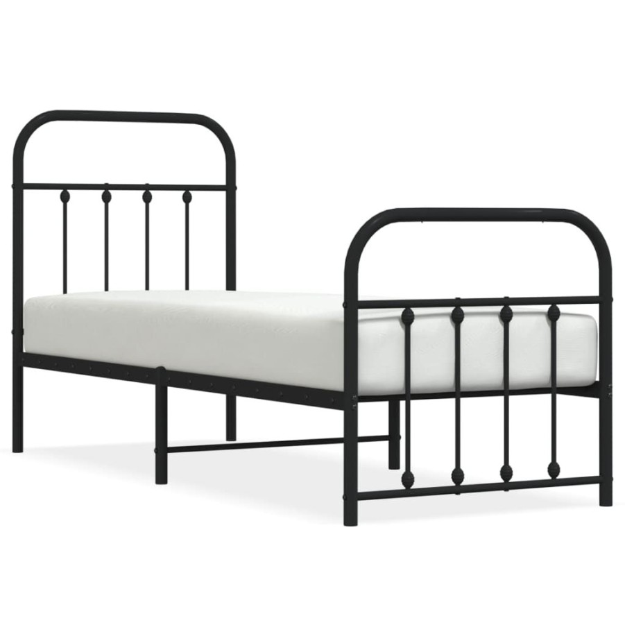 Bedden & Accessoires vidaXL | Vidaxl Bedframe Met Hoofd- En Voeteneinde Metaal Zwart 75X190 Cm