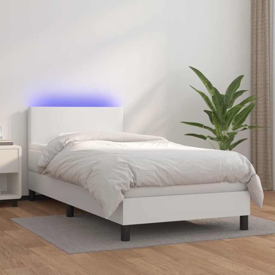 Bedden & Accessoires vidaXL | Vidaxl Boxspring Met Matras En Led Kunstleer Wit 80X200 Cm