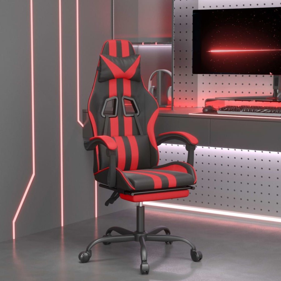 Stoelen vidaXL | Vidaxl Gamestoel Draaibaar Met Voetensteun Kunstleer Zwart En Rood