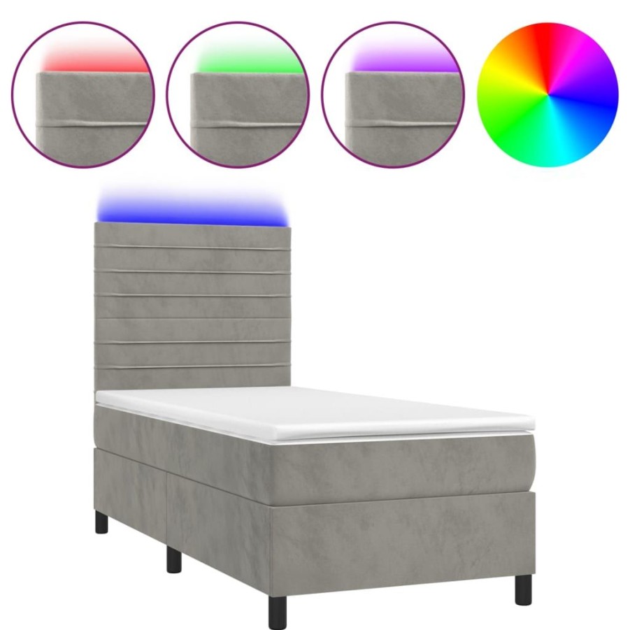 Bedden & Accessoires vidaXL | Vidaxl Boxspring Met Matras En Led Fluweel Lichtgrijs 80X200 Cm