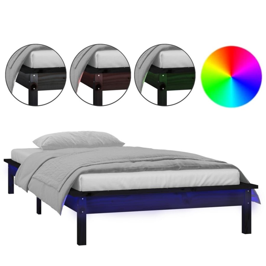 Bedden & Accessoires vidaXL | Vidaxl Bedframe Led Massief Hout Zwart 75X190 Cm 2Ft6 Small Single