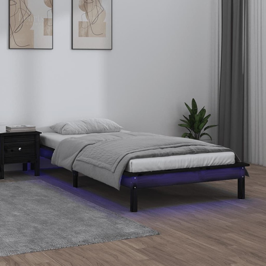 Bedden & Accessoires vidaXL | Vidaxl Bedframe Led Massief Hout Zwart 75X190 Cm 2Ft6 Small Single